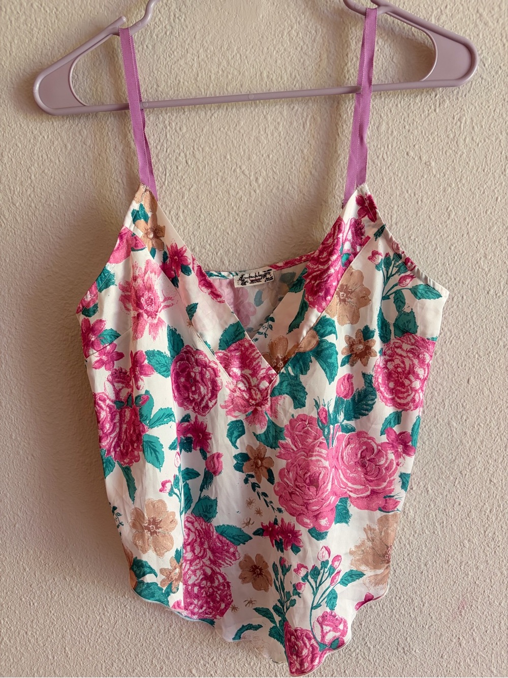 Free People Floral V-Neck Chemise in Pink, Teal, Peach